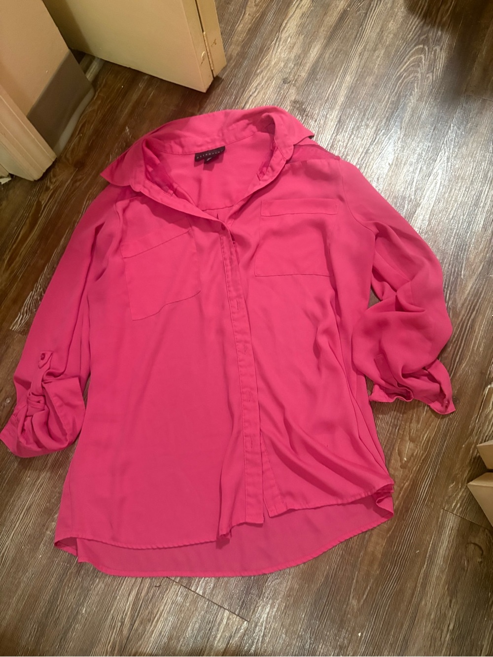 Woven Button-Front Blouse - Hot Pink